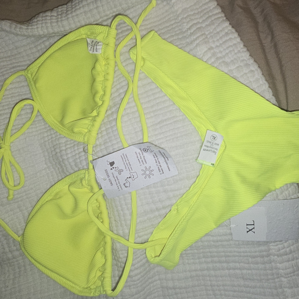 BNWT San Lorenzo Womens Thong High Rise Neon Yellow Bikini - Picture 4 of 9